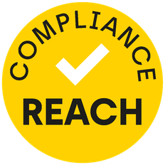 Yellow circle with a white checkmark in the middle, around it is REACH COMPLIANCE.
